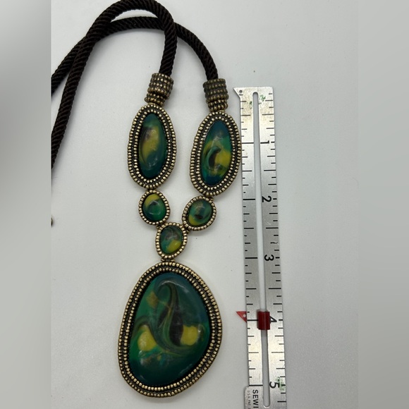 Chico’s Faux Turquoise Short Necklace with lobster clasp and brown cording - Picture 10 of 10